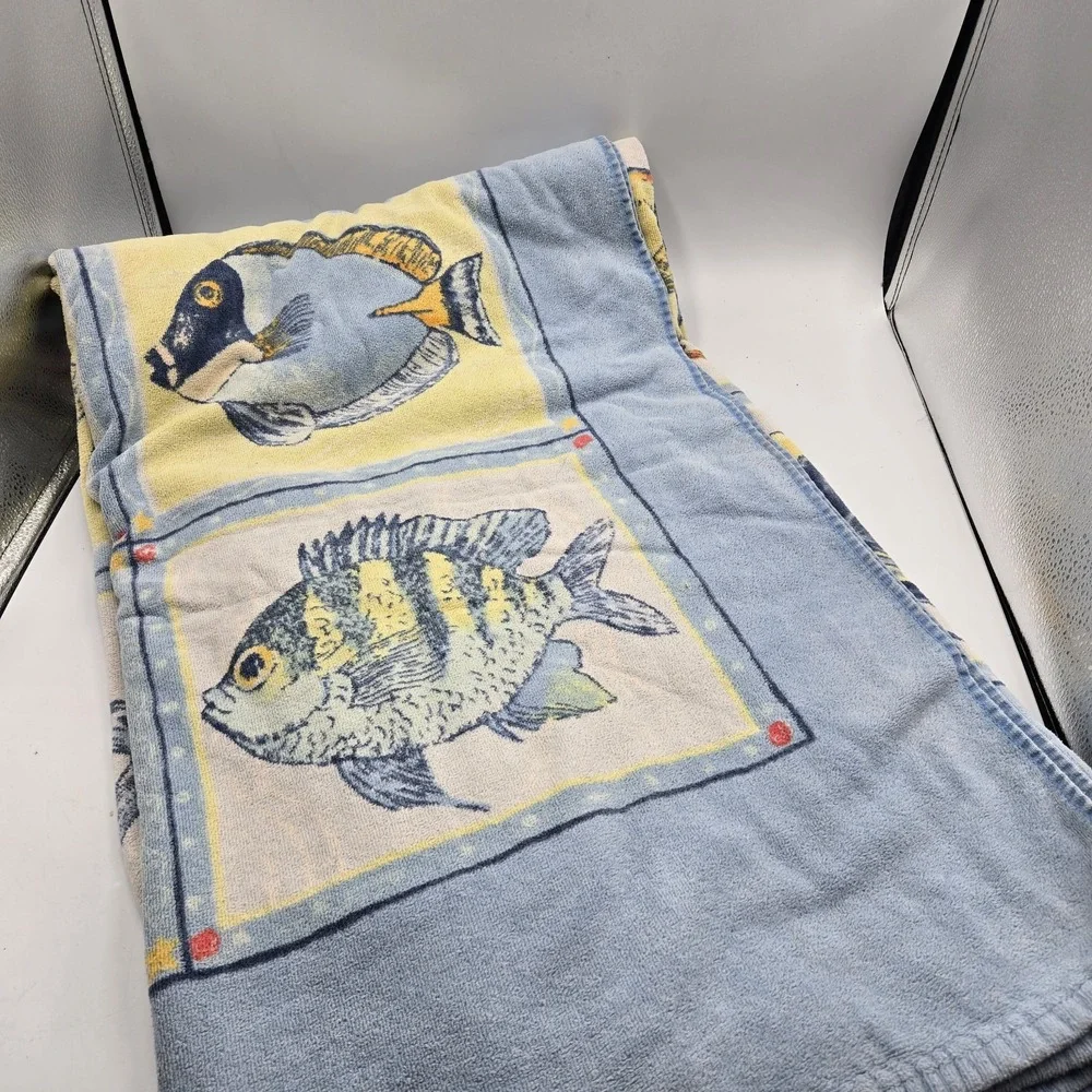 Vintage Terrisol Giant Beach Towel Blanket Brazil Colorful Neon Tropical Fish